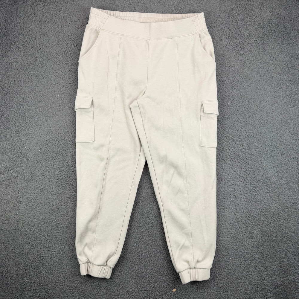 Freely Womens Cargo Jogger Sweatpants Cream Beige Size Medium Utility Pockets